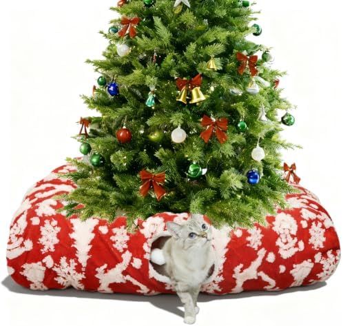 Extra Large Cat Tunnel Bed for Indoor Cats with Warm Mat,Cat Toys Cave Dount Tube for Xmas Decor Red by Unknown