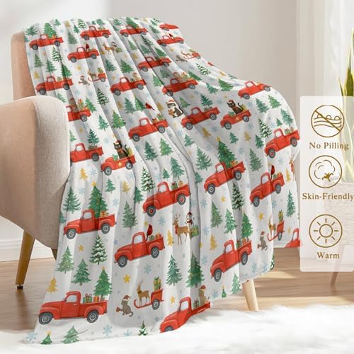 Christmas Decorative Throw Blanket, Red Truck Tree Cat Reindeer Print Decoration, Flannel Winter Blankets for Couch Bed Sofa, Holiday Home Decor, Xmas Festival Gifts Kids Adults 40x50 Inch - Image 3
