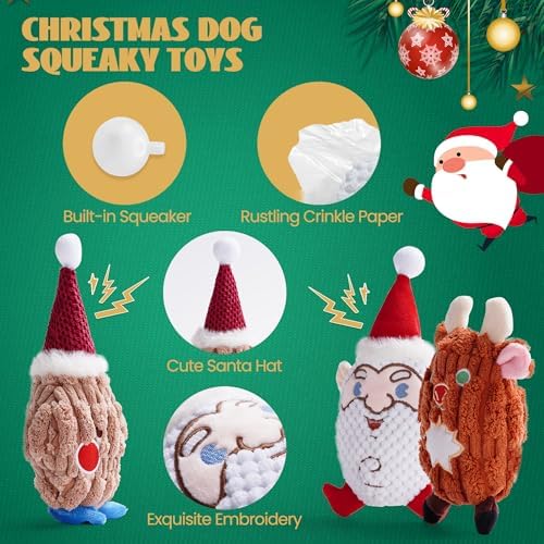 Nocciola 3 PCS Christmas Dog Toys, Santa Claus, Reindeer and Gingerbread Man Crinkle Dog Squeaky Toys, Cute Stuffed Puppy Toys,Perfect Christmas Toys for Small Medium Dogs - Image 2