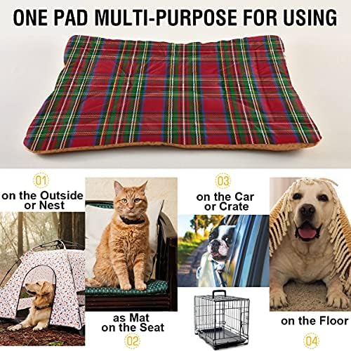 Green and Red Tartan Plaid Dog Bed Mat for Small Dog Puppy Cat Kitten, Traditional Scottish Tartan Check Ultra Soft Pet Bed Mattress for Crate with Anti-Slip Washable, 18 x 24 Inches - Image 5