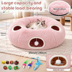 Cat Tunnel Bed with 11 Cat Toys for Indoor Cats, Pink Plush 4-Entrance - Image 3