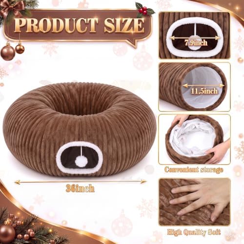 Christmas Tree Cat Tunnel 36 in Donut Bed, Brown, Flannel, Corduroy - Image 3