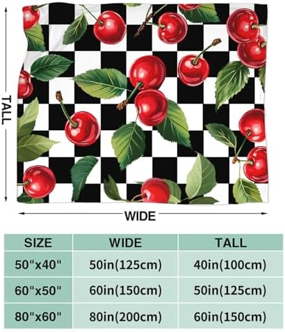 Cherry Blanket for Girls Women Adults Kids Soft Cozy Fleece Fruit Buffalo Plaid Preppy Gifts Throw Blankets Warm Flannel Plush Lightweight Decor for Couch Bed Sofa 80"X60" - Image 7