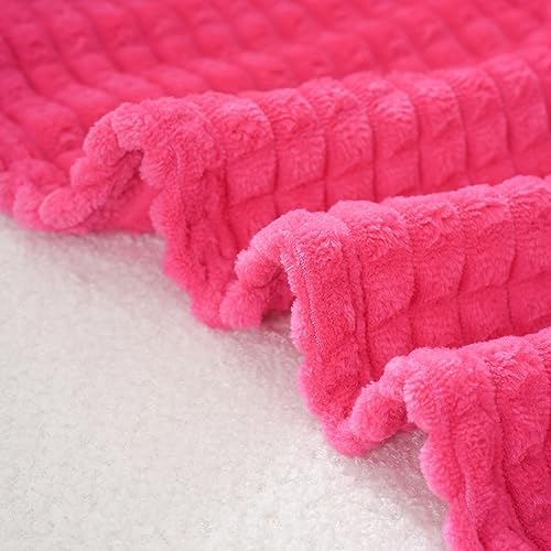 Puncuntex Fleece Throw Blanket Hot Pink 108"×90" with Square Grid Design - Image 4