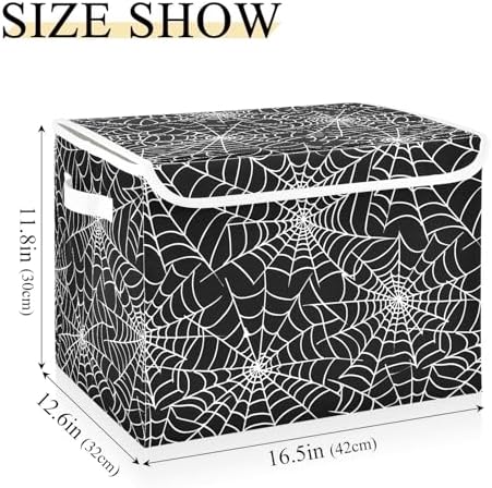Bolaz Storage Bins with Lids and Handles,Halloween Gray Spider Web Storage Box Basket with Cover Collapsible Organizer Containers for Home Closet, Shelves - Image 3