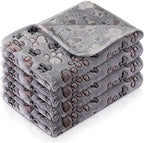 Tatuo 4 Pcs Fleece Dog Blanket for Puppy Cat, Gray, 24 x 16 in, Paw by Tatuo