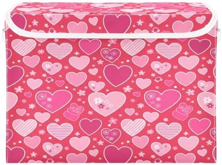 Bolaz Valentines Red Heart Flower Florals Storage Bins with Lids and Handles, Foldable Storage Box Storage Basket with Cover Collapsible Organizer Containers for Home Closet, Shelves - Image 2