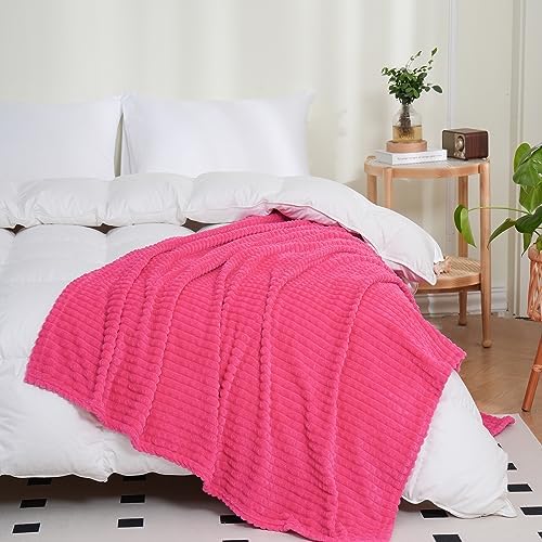 Puncuntex Fleece Throw Blanket Hot Pink 108"×90" with Square Grid Design - Image 2