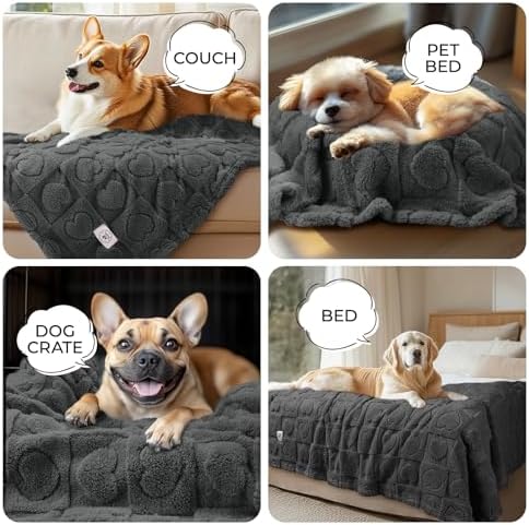 Luciphia Small Dog Blanket Washable Pet Bed Cover Soft Fluffy Puppy Blanket with Premium Fleece 300GSM Cozy Calming Cat Blankets for Indoor Cats Grey 57x40 inch - Image 3