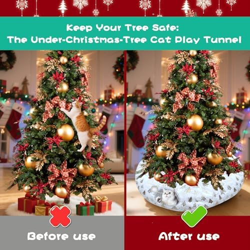 Warm Fluffy Cat Tunnel Under Christmas Tree with 8 Cat Toys - Image 2
