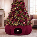 Christmas Tree Cat Tunnel 36 in Donut Bed, Burgundy, Velvet, Fluffy by SilTriangle