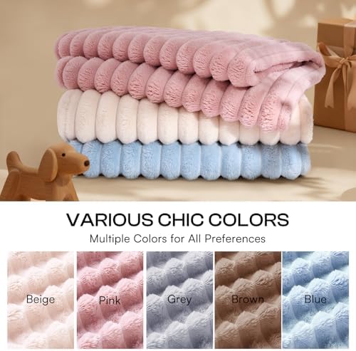 LINENLUX 1 Pack 3 Fleece Dog Blanket Soft Warm Cat Pink/White/Blue Large - Image 3