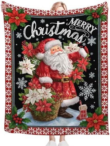 Santa Claus Blanket for Girls Women Boys Men Adults Kids Soft Cozy Fleece Merry Christmas Throw Blankets Gifts Warm Flannel Plush Lightweight Decor for Couch Bed Sofa 80"X60" - Image 6