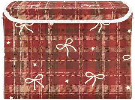 Bolaz Checked Bow Storage Bins with Lids and Handles, Storage Box Basket with Cover Collapsible Organizer Containers for Home Closet, Shelves - Image 2