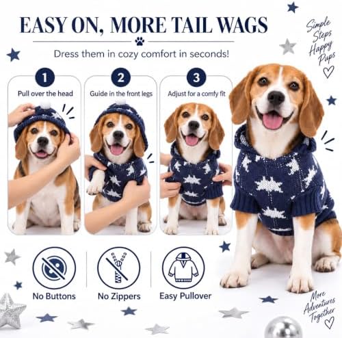 Dog Sweater for Medium Dogs Girl Boy Winter, Dog Clothes, Blue, XL - Image 6