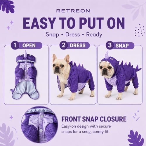 Pet Halloween Dog Clothes,Dinosaur Costume for Dogs,Purple,S - Image 5