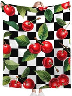 Cherry Blanket for Girls Women Adults Kids Soft Cozy Fleece Fruit Buffalo Plaid Preppy Gifts Throw Blankets Warm Flannel Plush Lightweight Decor for Couch Bed Sofa 80"X60" - Image 6