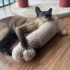 TTcat 14.6 Inch Large Curly Plush Pillow Cat Kicker Toy with Catnip Silvervine Powder, Soft Stuffed Cat Chew Toy with Tail, Interactive Toy for Indoor Cats and Kittens(Beige). - Image 5