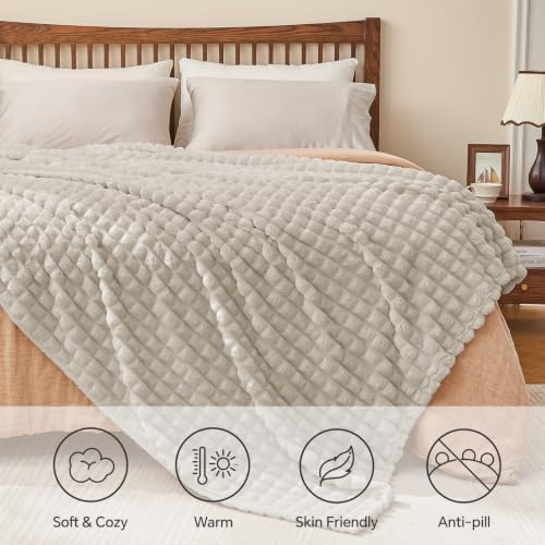 BEDELITE 3D Checked Linen Fleece Throw Blanket for Couch, 50x70 Inch - Image 5