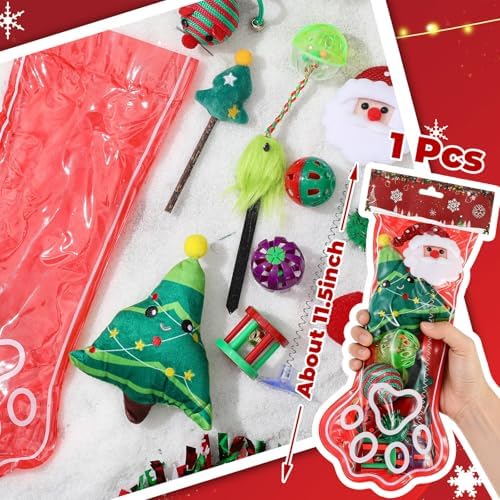 Shappy 1 Set 10 Pcs Christmas Cat Stocking Toys with Cat Sticks Shaped Santa, Xmas Tree, Yarn Balls, Toy Mouse, Paw Shaped Xmas Stocking Pet Set, Interactive Pet Gifts - Image 2