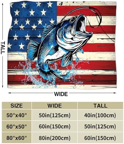Bass Fish Blanket American Flag Fishing Throw Stuff Gifts 80"x60" - Image 5