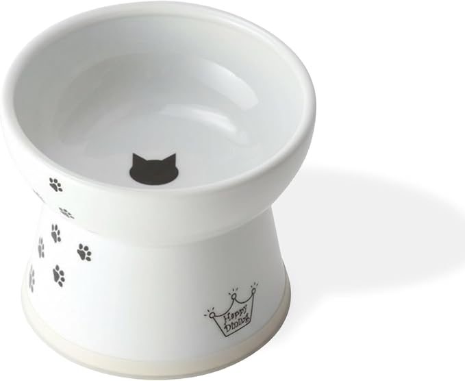 Necoichi Ceramic Raised Cat Food Bowl, Whisker-Friendly (Cats, Large Flat)