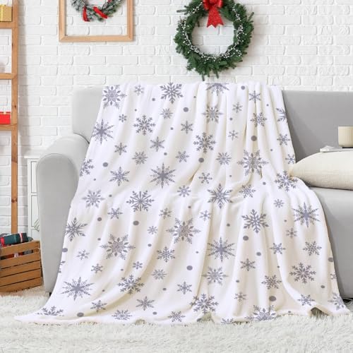 Christmas Throw Blanket Grey Snowflake Throw Blanket Christmas Decorative Plush Blankets Winter Holiday Plush Blankets Fuzzy Cozy Soft Warm Fleece Blankets for Couch Bed Sofa 50 X 60inch - Image 2