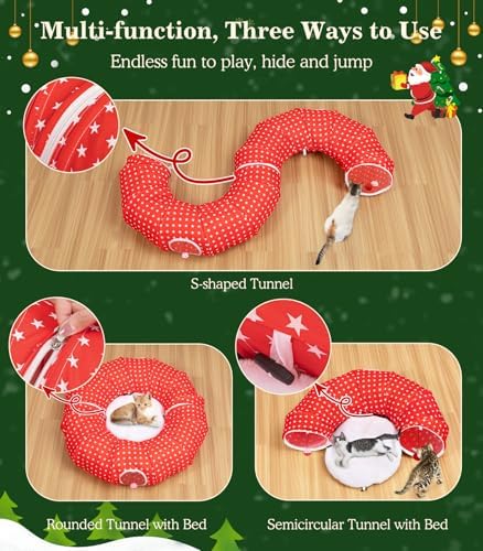 Pawaboo Cat Tunnel Under Christmas Tree Skirt for Indoor Cats, Stars - Image 3