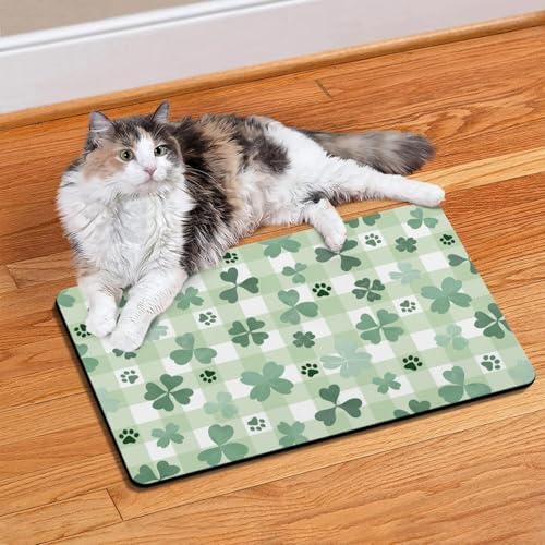 St Patricks Day Dog Food & Water Mat, Green Shamrocks Paw Prints Clover Pet Feeding Mat for Floor Non-Slip Waterproof, Super Absorbent Cat Bowl Mat, Easy to Clean Pet Placemat,16" × 24" - Image 5