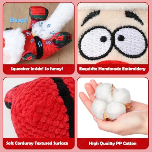 SZEE Dog Christmas Toys for Medium & Big Pets [3 Pack], Premium Dog Gifts, Christmas Doggy Plush Squeaky Chew Toys - Santa, Reindeer, Snowman - Image 3