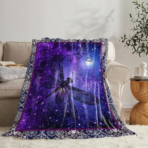 Dragonfly Blanket for Girls Women Boys Men Adults Kids Soft Cozy Fleece Purple Galaxy Starry Dragonfly Throw Blankets Gifts Warm Flannel Plush Lightweight Decor for Couch Bed Sofa 60"X50" - Image 5