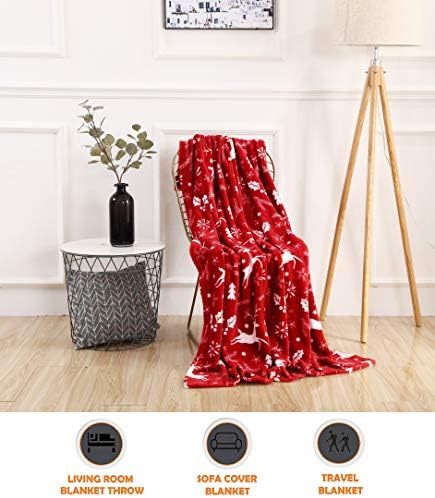 Elegant Comfort Luxury Velvet Super Soft Christmas Prints Fleece Blanket-Holiday Theme Home Décor Fuzzy Warm and Cozy Throws for Winter Bedding, Couch and Gift, 50 x 60 inch, Burgundy Reindeer - Image 3