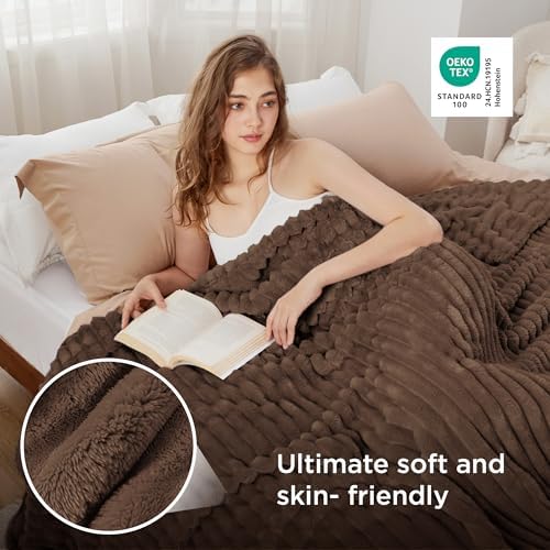 Bedsure Soft Full Size Fleece Blankets for Bed Brown 84"x90" - Image 4
