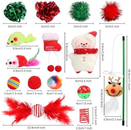 Christmas Stocking Cat Toys, 15PCS Christmas Cat Toy Set with Mouse, Squeaky Toys, Balls, Cat Teaser, Indoor Interactive Cat Toy Gift - Red - Image 7