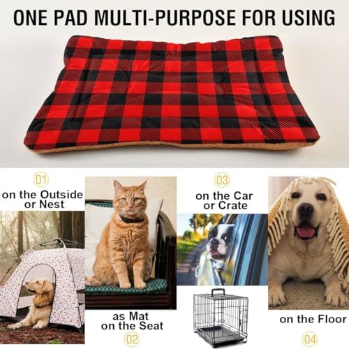 Large Pet Bed Mat - Black Red Plaid Washable Anti-Slip Bottom Fluffy Comfy Kennel Pad for Dogs and Cats, 18 x 24 Inches - Image 5
