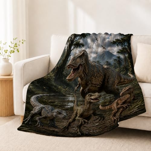 Dinosaur Throw Blanket T Rex Prehistoric Jungle Animal Gifts 60''X80'' - Image 3