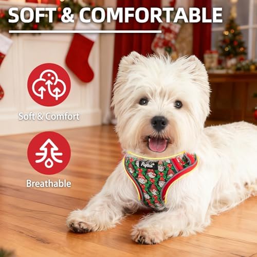 PUPTECK Christmas Dog Harness Collar and Leash Set with Gift Box, No Pull Soft Light Pet Harness, Reflective Adjustable Puppy Vest, for Small Sized Dogs Cats Walks, Red&Green XS - Image 4