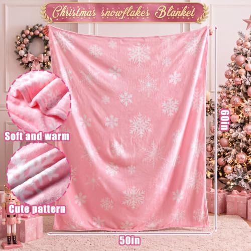 Fuweave Pink Christmas Throw Blanket 50 x 60 Inches Snowflake Throw Blanket - Image 2
