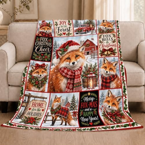 Christmas Fox Throw Blanket Woodland Animal Holiday Gifts 50''X60'' - Image 2