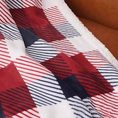 Touchat Sherpa Plaid Twin Blanket 60" X 70", Fuzzy Fluffy Soft Cozy Throw Blanket, Twin Size Plush Fleece Flannel Plush Microfiber Blanket for Couch Bed Sofa (Red Color) - Image 6