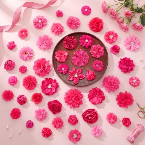 Hoteam 50 Pcs Dog Collar Flowers Bows Accessories, Rose Red - Image 6