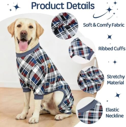 XPUDAC 4 Pack Dog Pajamas for Large Dogs Cats Plaid Doggie Clothes Puppy Onesies Christmas Pajamas Jumpsuits Pet Pjs Shirt Apparel 4X-Large, Red Green Beige Grey - Image 2