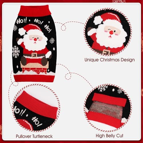 Dog Christmas Sweater for Small Medium Dogs Adorable Festival Pattern Santa Pet Costumes Turtleneck Knitted Puppy Clothes Soft Warm Cold Weather Dog Christmas Outfit Party - Image 5