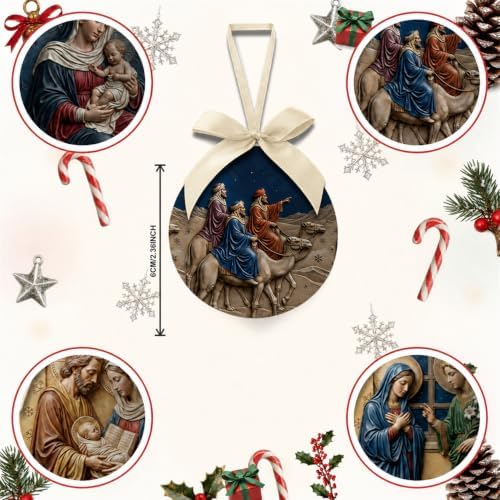 Christian Christmas Ornaments - Holy Night Religious Christmas Decorations Jesus Ball Ornaments Tree Decorations Hanging Balls 2.36 Inch for Xmas Tree Party Home Holiday，Xmas Gifts Set of 16Pcs - Image 2