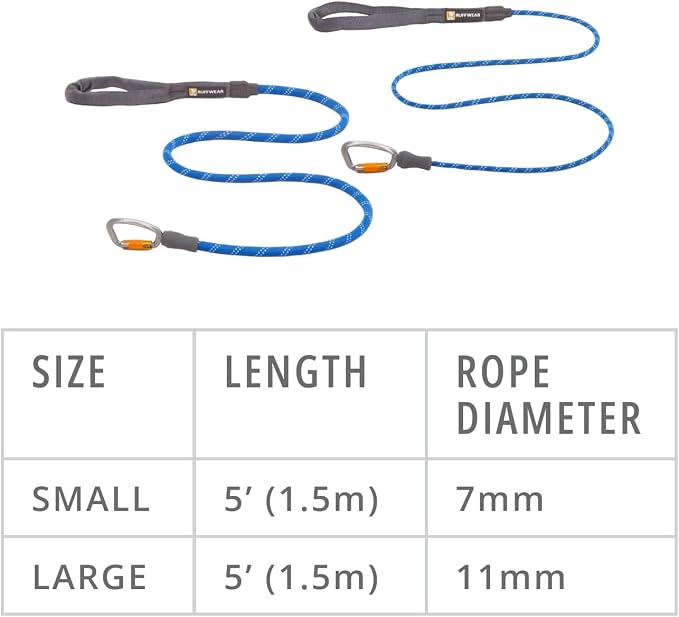 Ruffwear, Knot‑a‑Leash, Climbing‑Inspired Rope Leash, 5 ft Reflective Rope, Secure Auto‑Locking Swivel Carabiner, Tubular Handle, Accessory Loop for Pick‑Up Bags, Blue Pool, Small