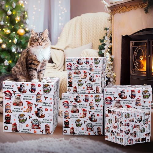 Roowest 5 Pcs Christmas Nesting Gift Boxes with Lids Cat Stackable - Image 6