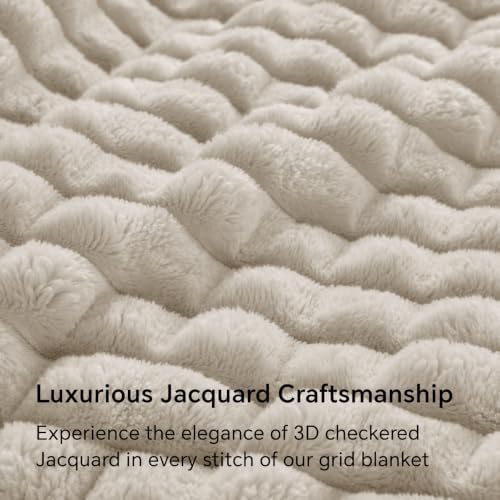 BEDELITE 3D Checked Linen Fleece Blankets Queen Size for Couch, 90x90 Inch - Image 6