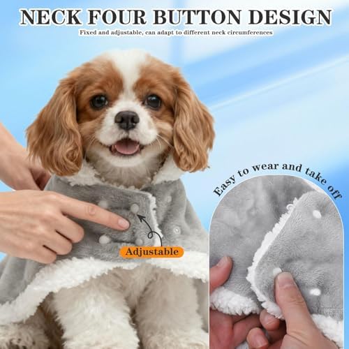 EXPAWLORER Dog Winter Coat with Hat - Fleece Flannel Warm Pet Cloak Cape Blanket with Hood for Cold Weather, Windproof Thicken Dog Sweater Jacket Clothes Vest for Small Medium Large Dogs Cats Grey S - Image 6