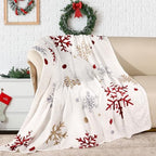 Christmas Throw Blanket Snowflake Fleece Throw Blanket Winter Holiday Lightweight Decorative Blankets Super Soft Cozy Throw Blankets for Home Sofa Couch(Red/Gold Snowflake) 50" x 60" - Image 2