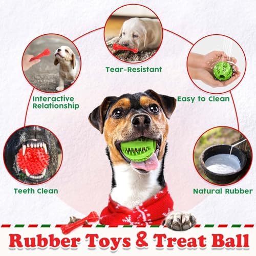 Christmas Dog Toys 9 Pack, Luxury Santa Puppy Chew Toy, Cotton Squeaky Plush Toys for Small Dogs, Durable Interactive Rope Treat Dog Ball and Bones, Rubber Teething Toys for Dogs Gifts - Image 3